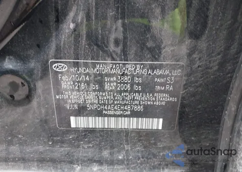 2014 Hyundai Elantra Se z USA, uszkodzony, nr VIN 5NPDH4AE4EH487886